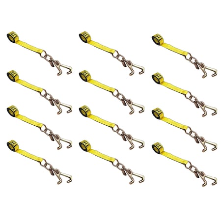 Tie 4 Safe 2" x 10' Tie Down Strap w/ TJ Cluster Hook for Wrecker Tow Truck Auto Hauling, 12PK TWS65-5210-TJ-Y-12